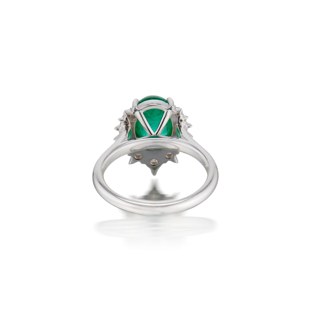 1.88ct Oval Muzo Emerald Cabochon & Diamond Alternative Engagement Ring