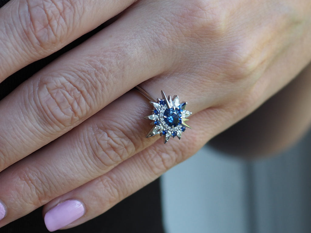 Blue Sapphire And Diamond Alternative Engagement Ring - Shooting Star