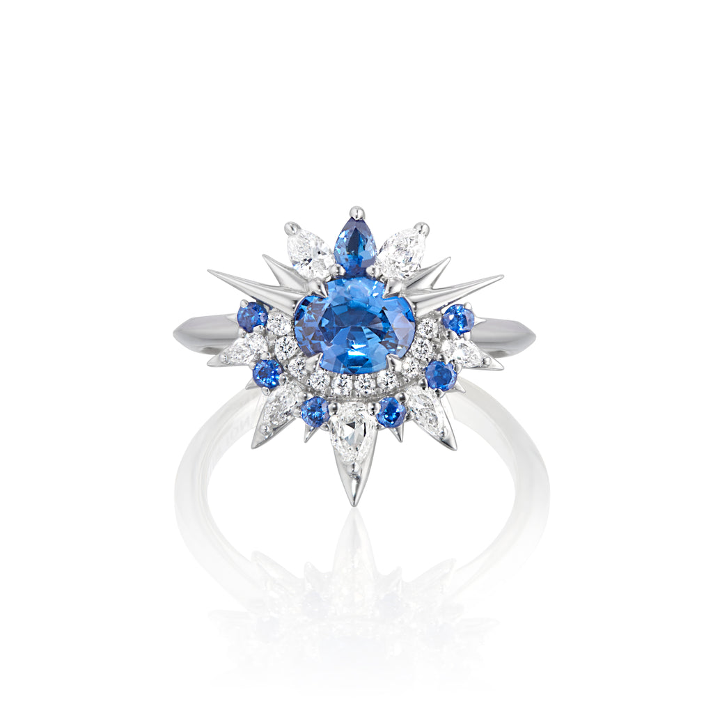 Blue Sapphire And Diamond Alternative Engagement Ring - Shooting Star