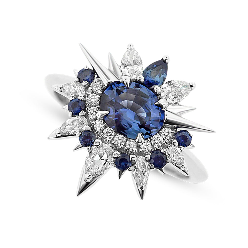 Blue Sapphire And Diamond Alternative Engagement Ring - Shooting Star