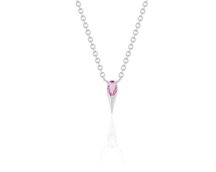 14kt White Gold Pink Sapphire Cancer Awareness Necklace - Hoosier Jewelry